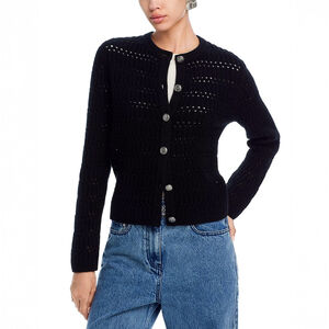 NWT C by Bloomingdale's Cashmere Crochet Cardigan Black $198 - Size L